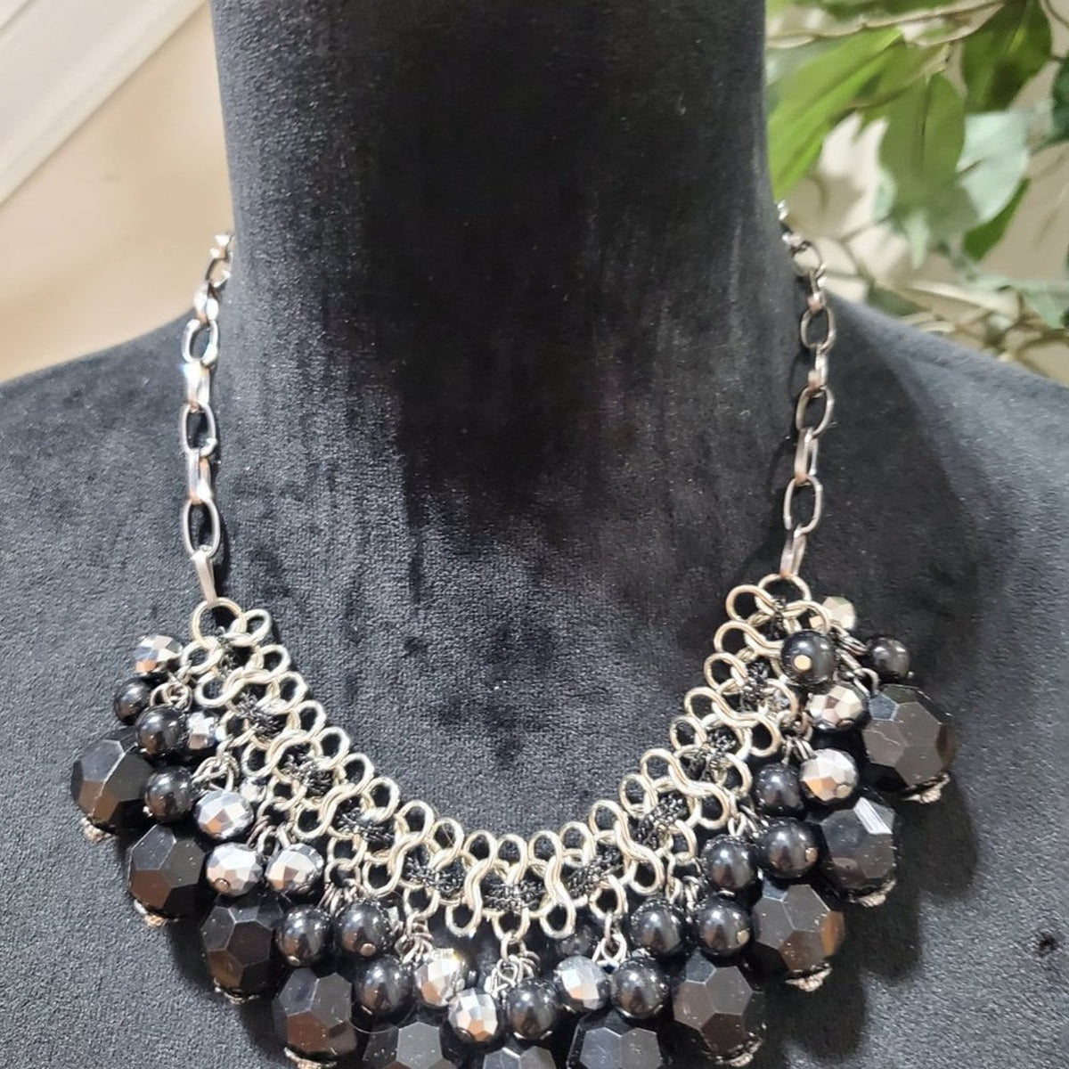 Womens Fashion Black Rhinestones Beaded Necklace Jewellery with Lobster Clasp