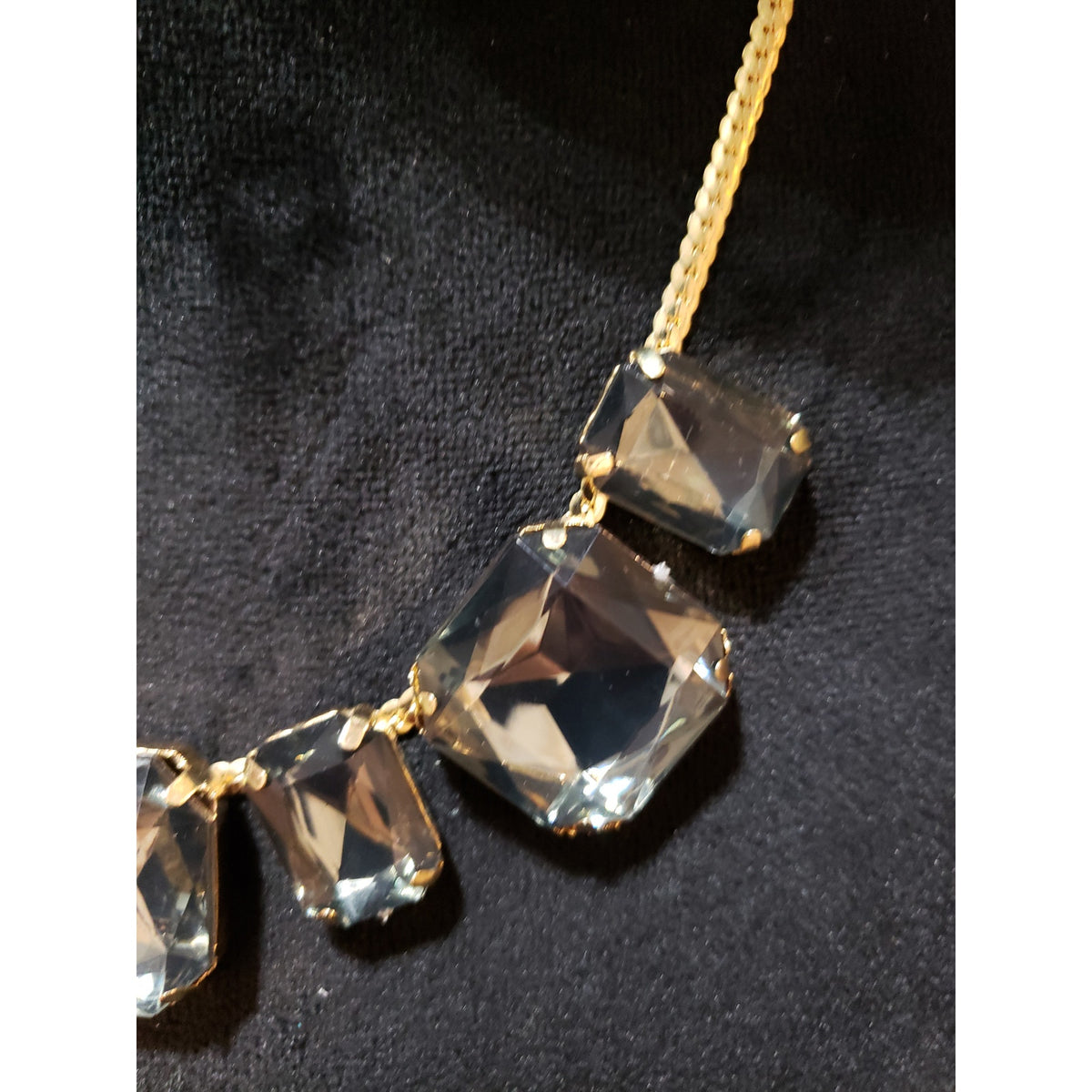 Womens Gold Tone Faceted Crystal Squared Away Collar Necklace with Lobster Clasp