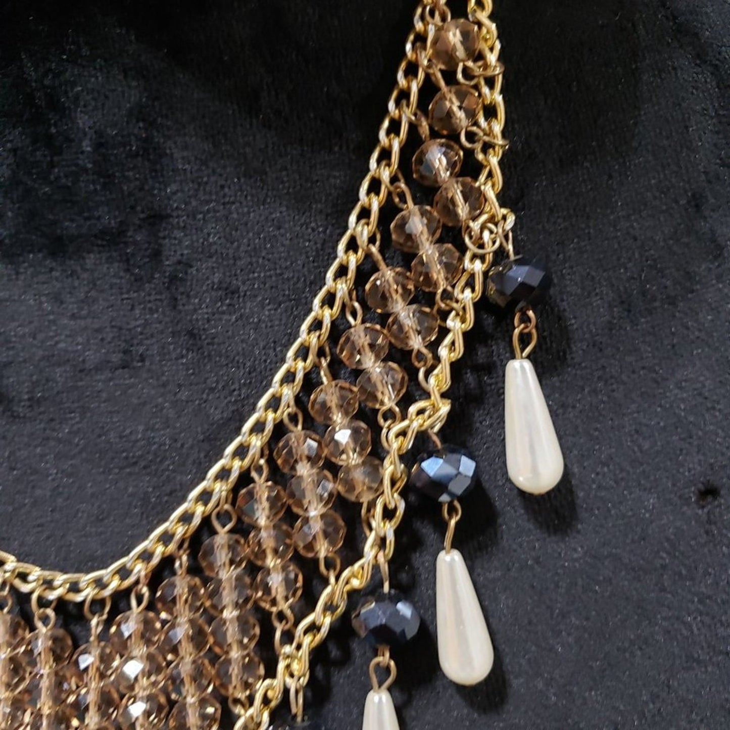 Womens Fashion Gold Tone Crystal Round Beads Collar Necklace with Lobster Clasp
