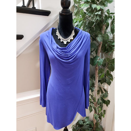 Soma Live Lounge Wear Womens Blue Rayon Asymmetrical Cowl Neck Top Blouse XS