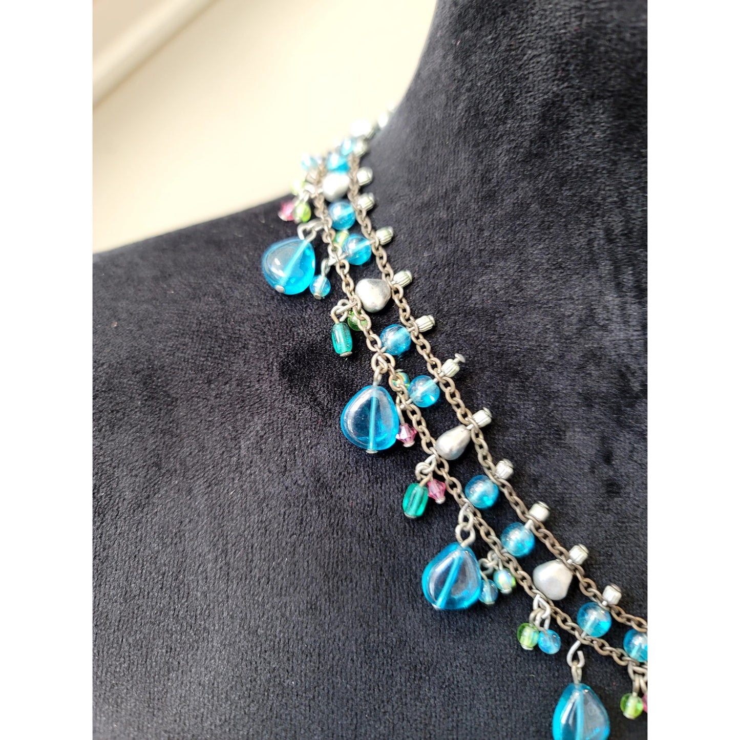 Women Turquoise Teardrop Beaded Statement Necklace Handmade Boho Jewelry