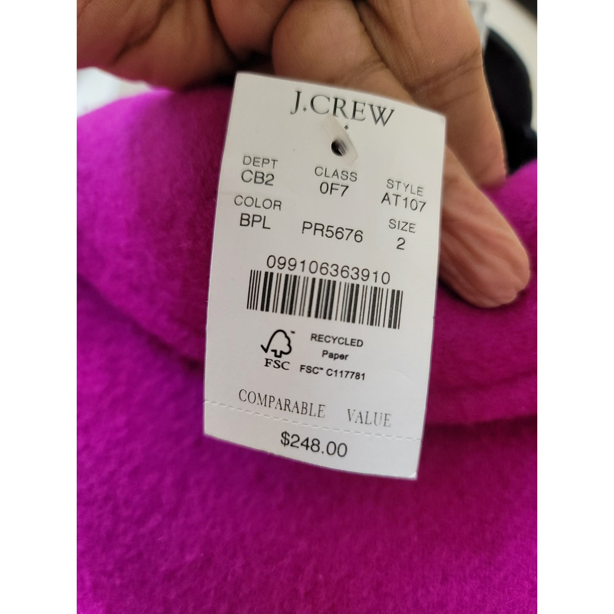 J. Crew Peacoat Women's SZ 2 Hot Pink Button Up Front Fully Lined Long Sleeve