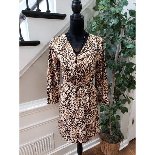 Merona Women's Multicolor 100% Polyester V-Neck Long Sleeve Knee Length Dress XS