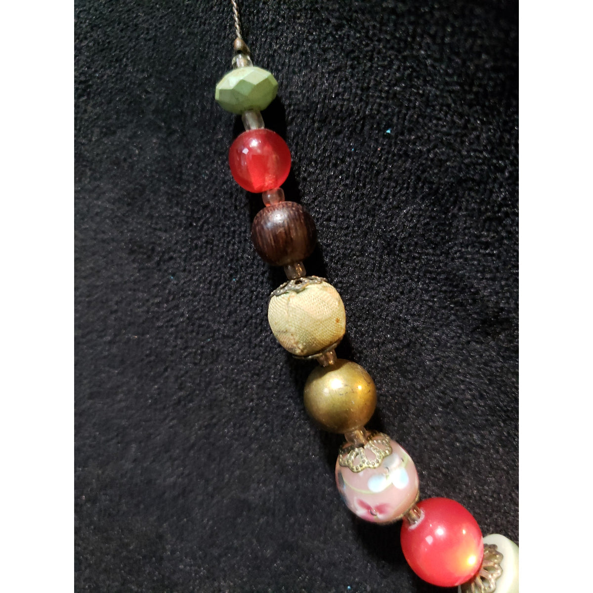 Women's Mixed Bead Boho Necklace Lobster Clasp Fabric Wood Glass Artisan Style