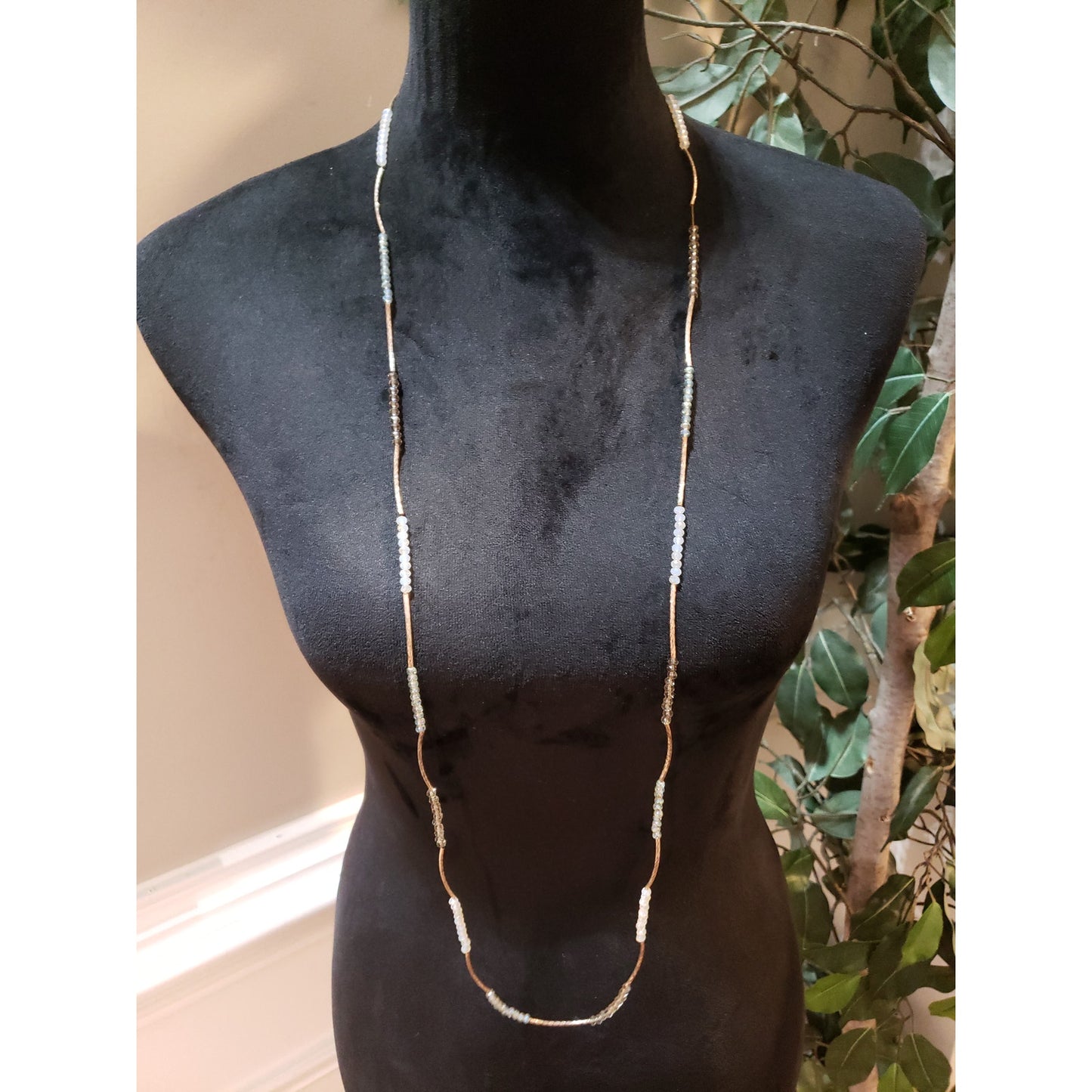 Women Fashion Aurora Borealis Crystal Beads Tubes Long Necklace Jewelry Stretchy