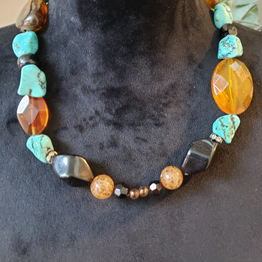 Women's Fashion Multicolor Stylish Gemstones Collar Necklace with Lobster Clasp