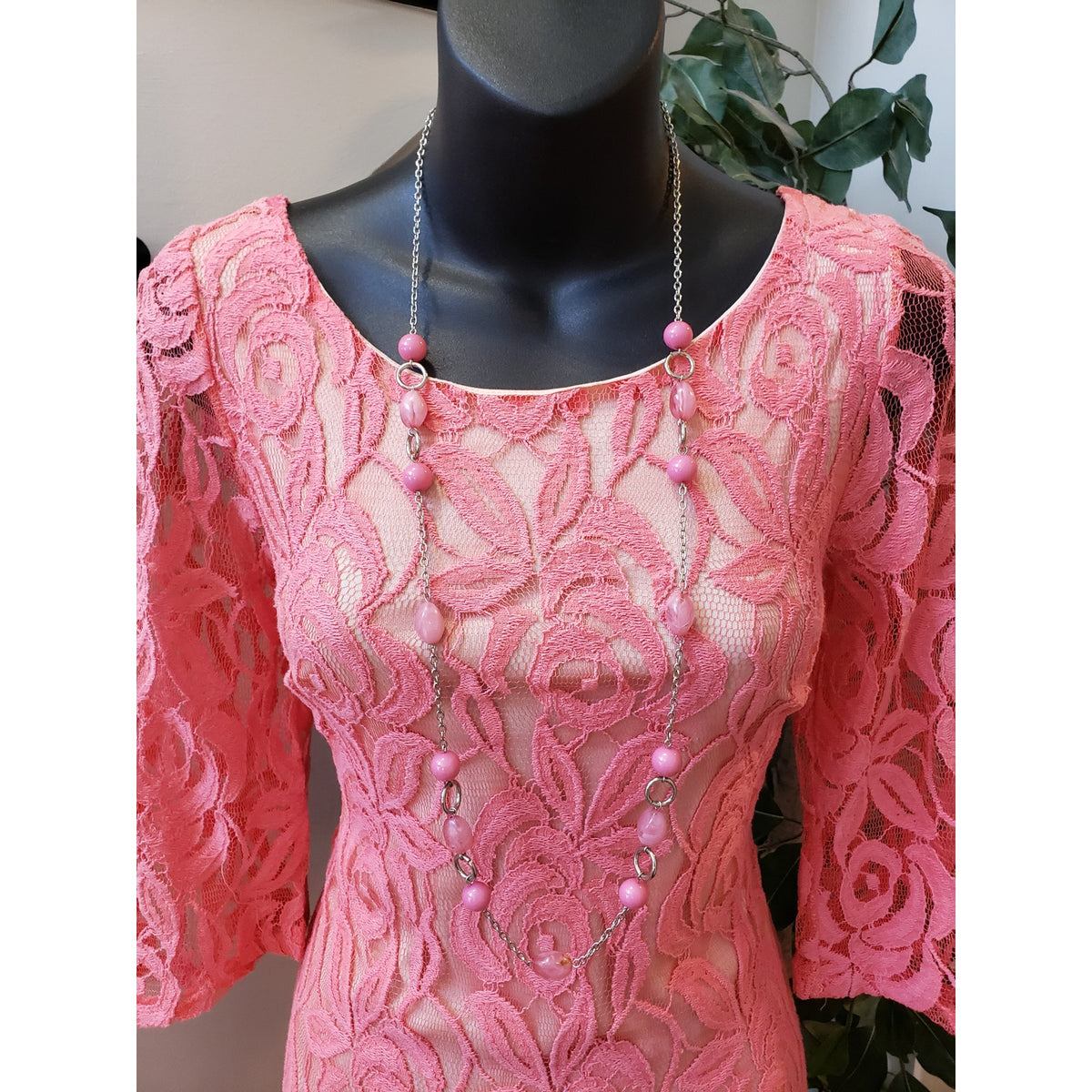 Emma Rose Shift Dress Women's Small Pink Floral Lined Lace Back Zip Round Neck