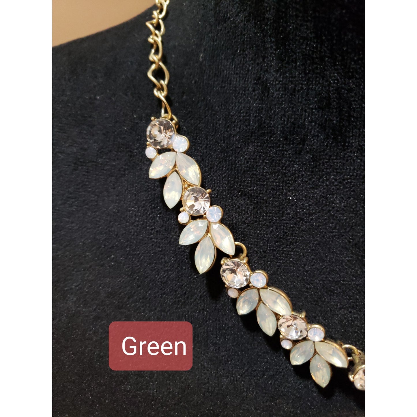 Womens Green & Clear Rhinestone Glam Necklace with Elegant Earrings