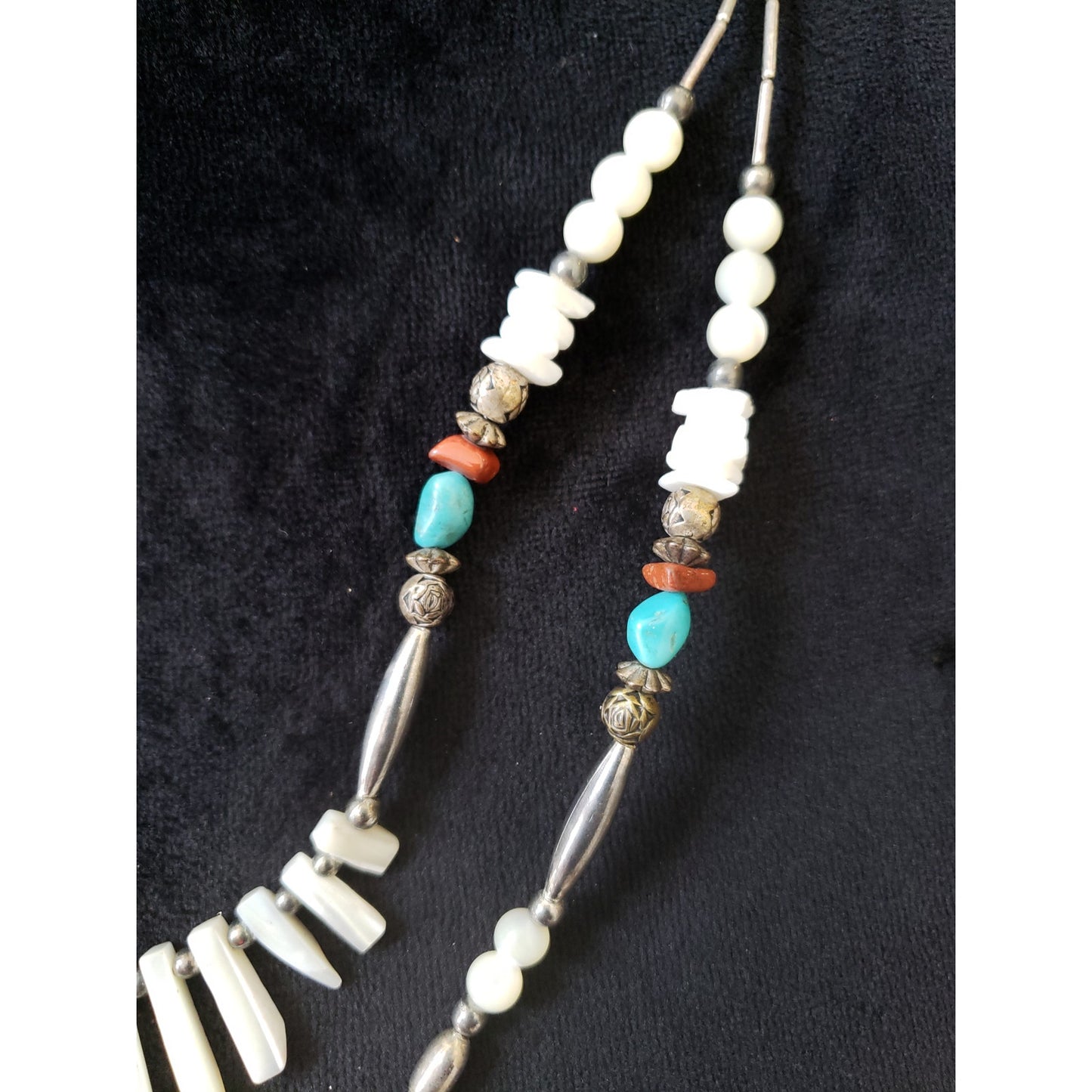 Womens 2 Strand Tribal Boho Agate Fan Sticks Turquoise Beads Statement Necklace