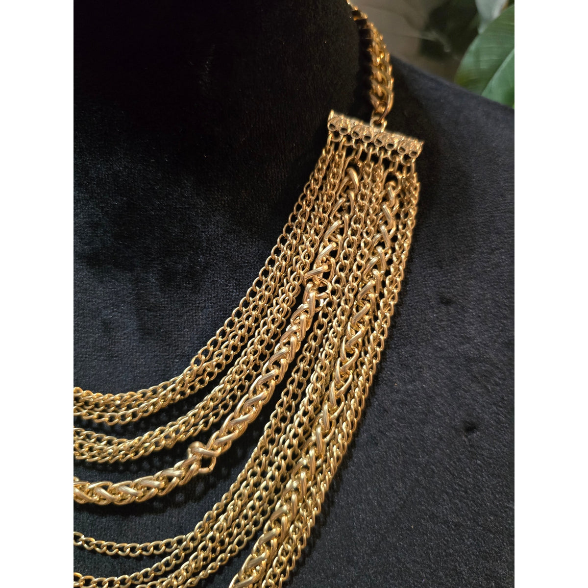 Women's Gold Tone Multi Strand Chain Necklace Layered Statement Bib Chunky Links