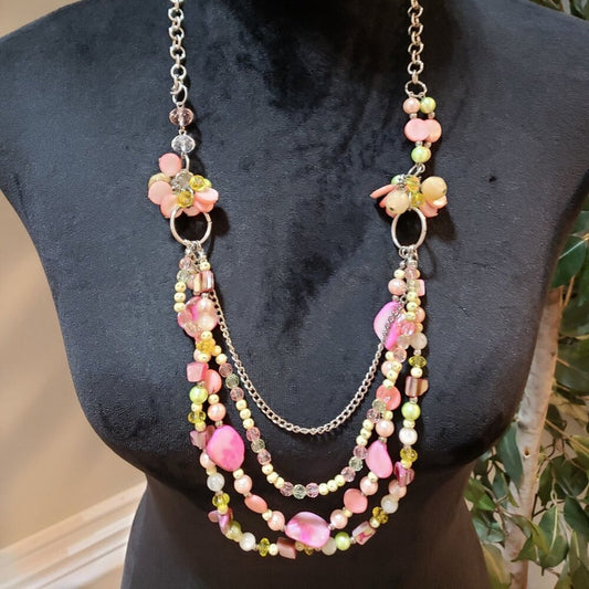 Womens Multicolor Crystal & Pearl Beaded Charm Necklace with Lobster Clasp