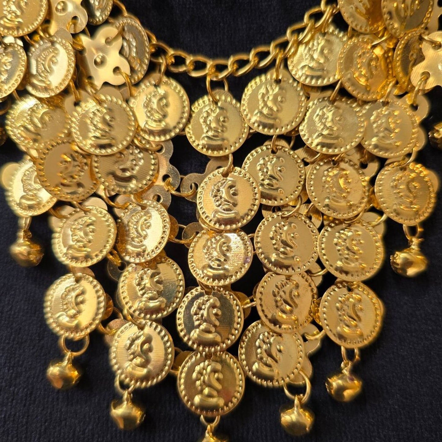 Womens Gold Tone Figure Detail Round & Bell Charm Pendant Necklace with Lobster