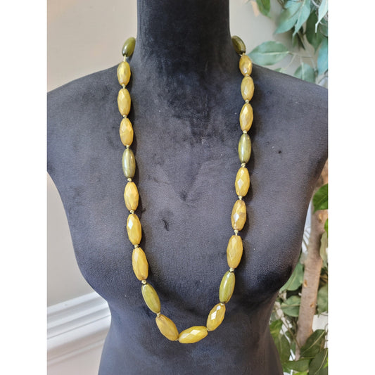 Women's Faceted Olive Green And Yellow Beaded Necklace Chunky Statement Jewelry
