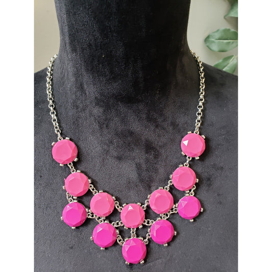 Women's Statement Necklace Bold Pink Faceted Beads Lobster Clasp Jewelry