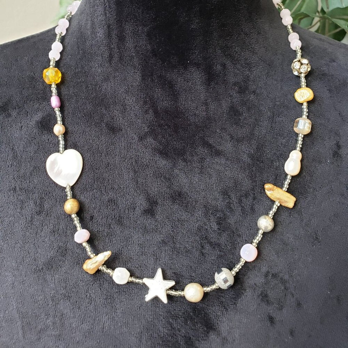 Womens Multicolor Pearl Crystal Necklace Jewelry with Tone Swirl Connector Women