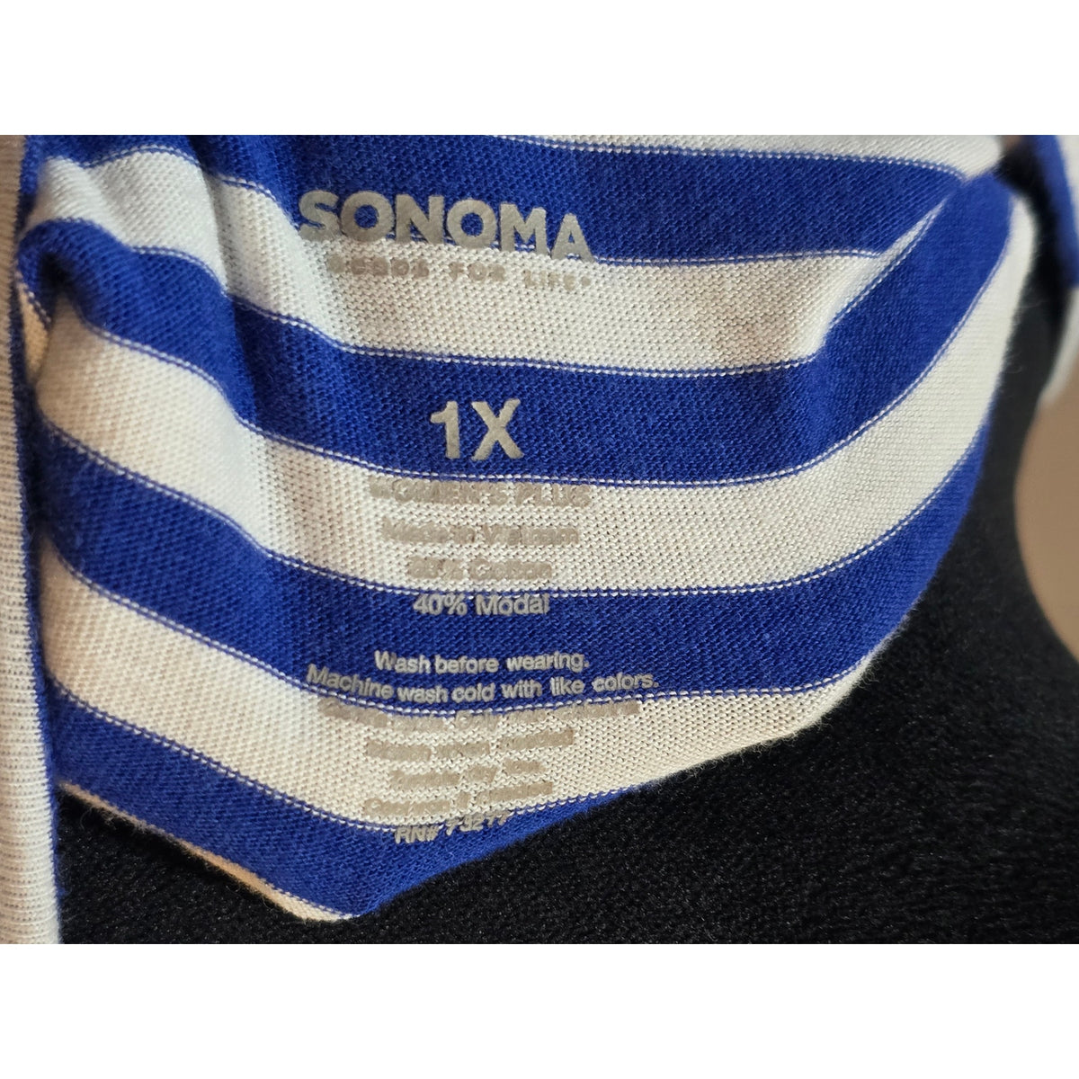 Sonoma Midi Dress Womens SZ 1X Blue/White Striped Tie-Waist Side Slit Round Neck