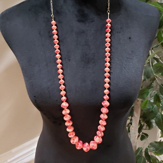 Women's Fashion Natural Ruby Pink Round Beaded Long Necklace with Round Clasp