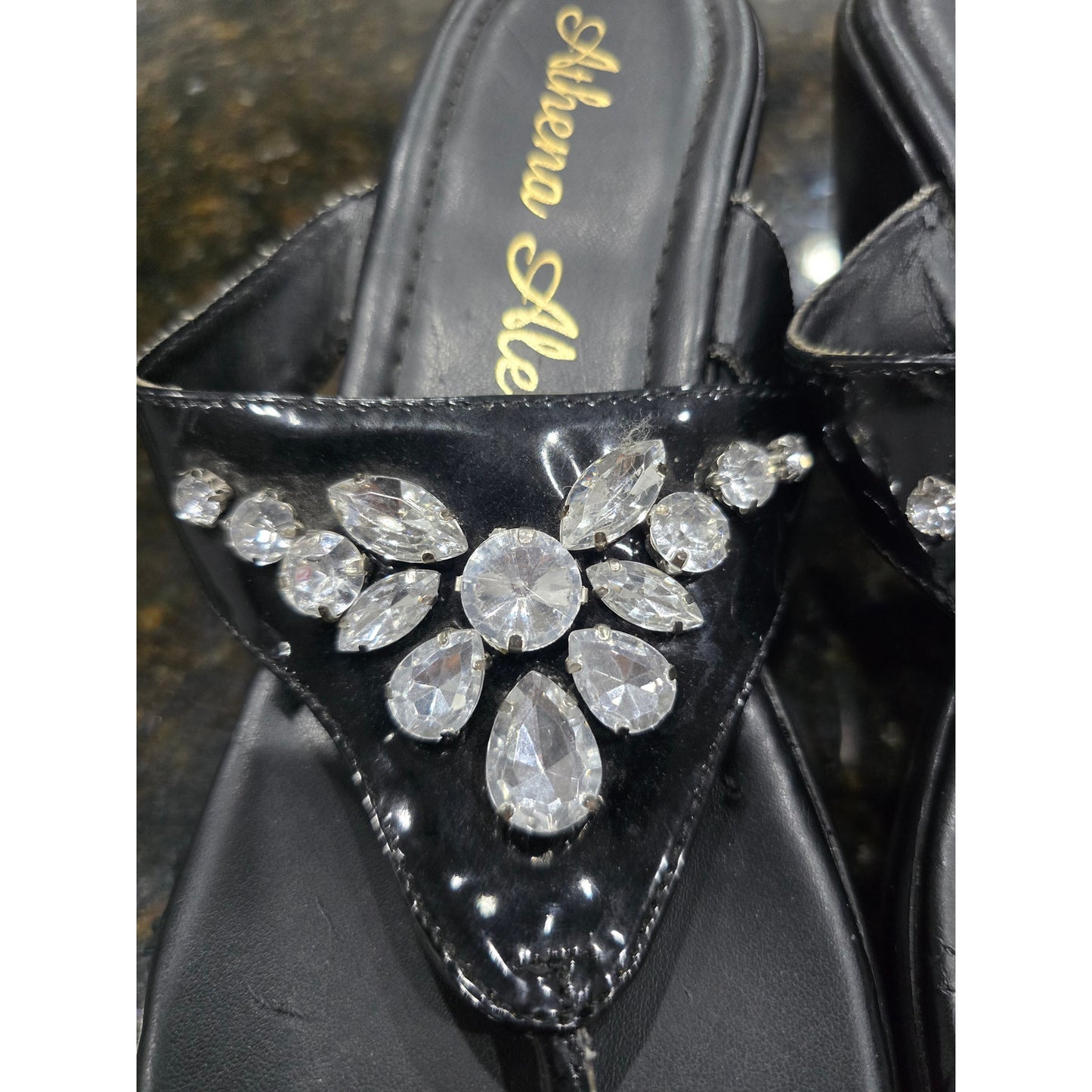 Athena Alexander Sandals Women's Size 7 Black Rhinestone Embellished Slip On