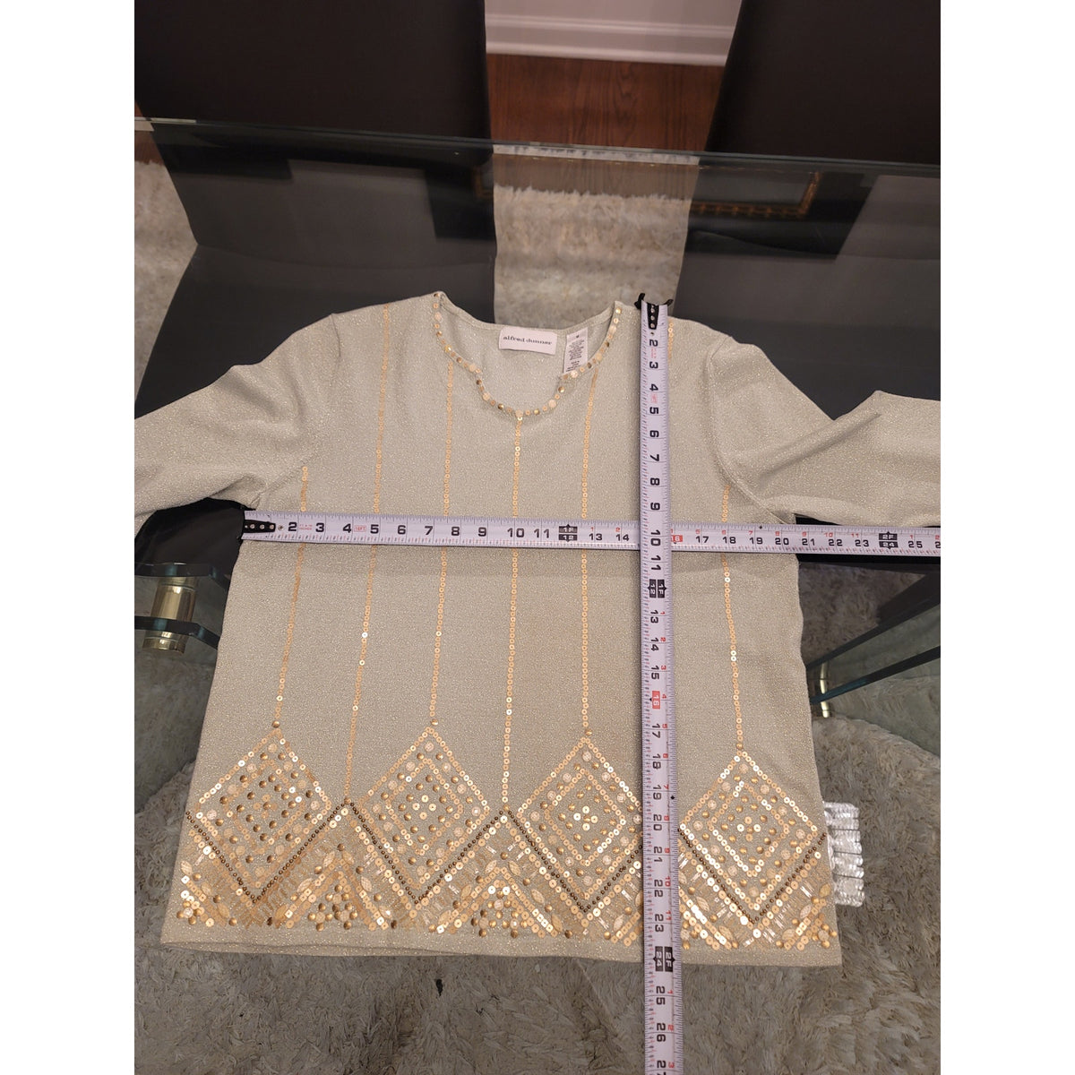 Alfred Dunner Shimmer Sweater Women's Medium Sage Green Embellished Sequin