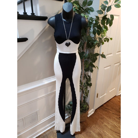 36 Point 5 Women's Black & White Viscose Crew Neck Sleeveless Two Piece Size L