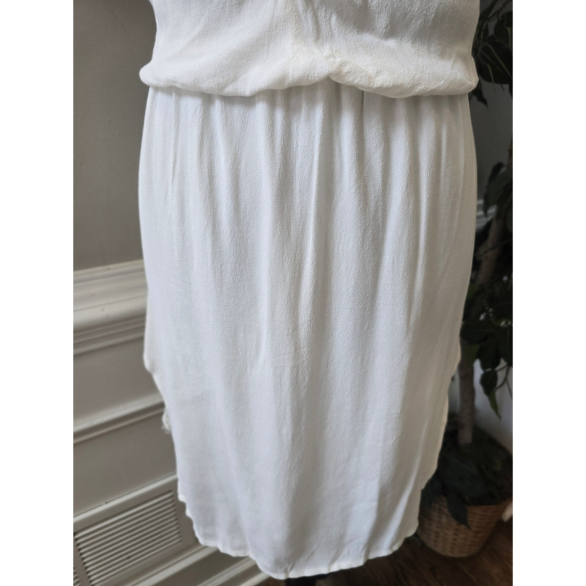 Slip Dress Women's Large White Crochet Open Strappy Back Side Slit Sleeveless