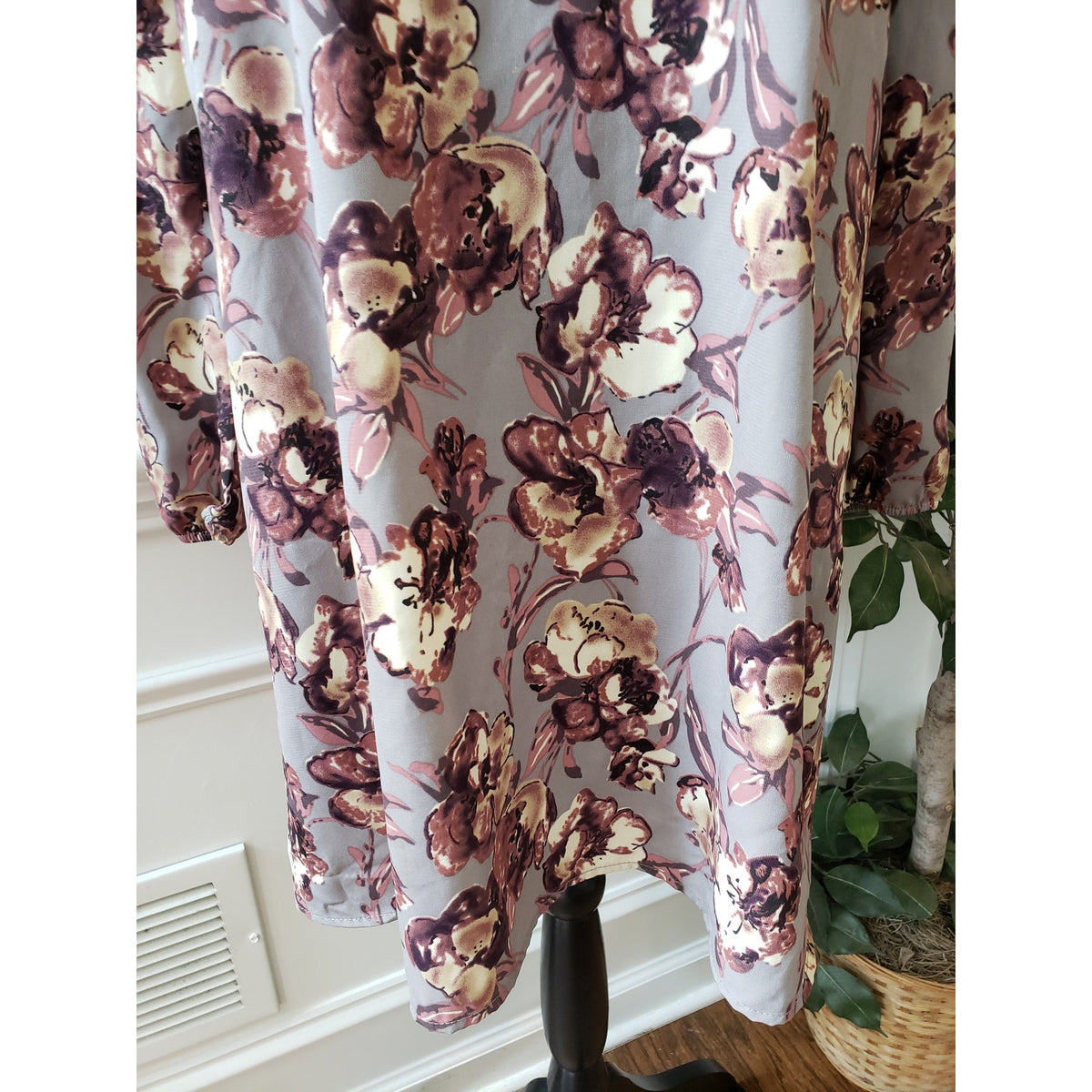 Peach Love Fit & Flare Dress Women M Multi Floral Lined Keyhole Back Long Sleeve