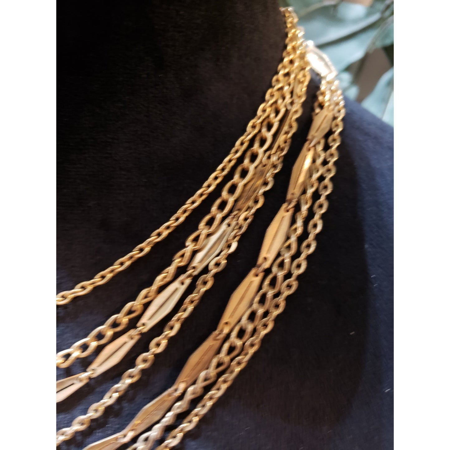 Womens Fashion Gold Tone Multilayer Paper Clip & Link Chains Necklace Jewelry