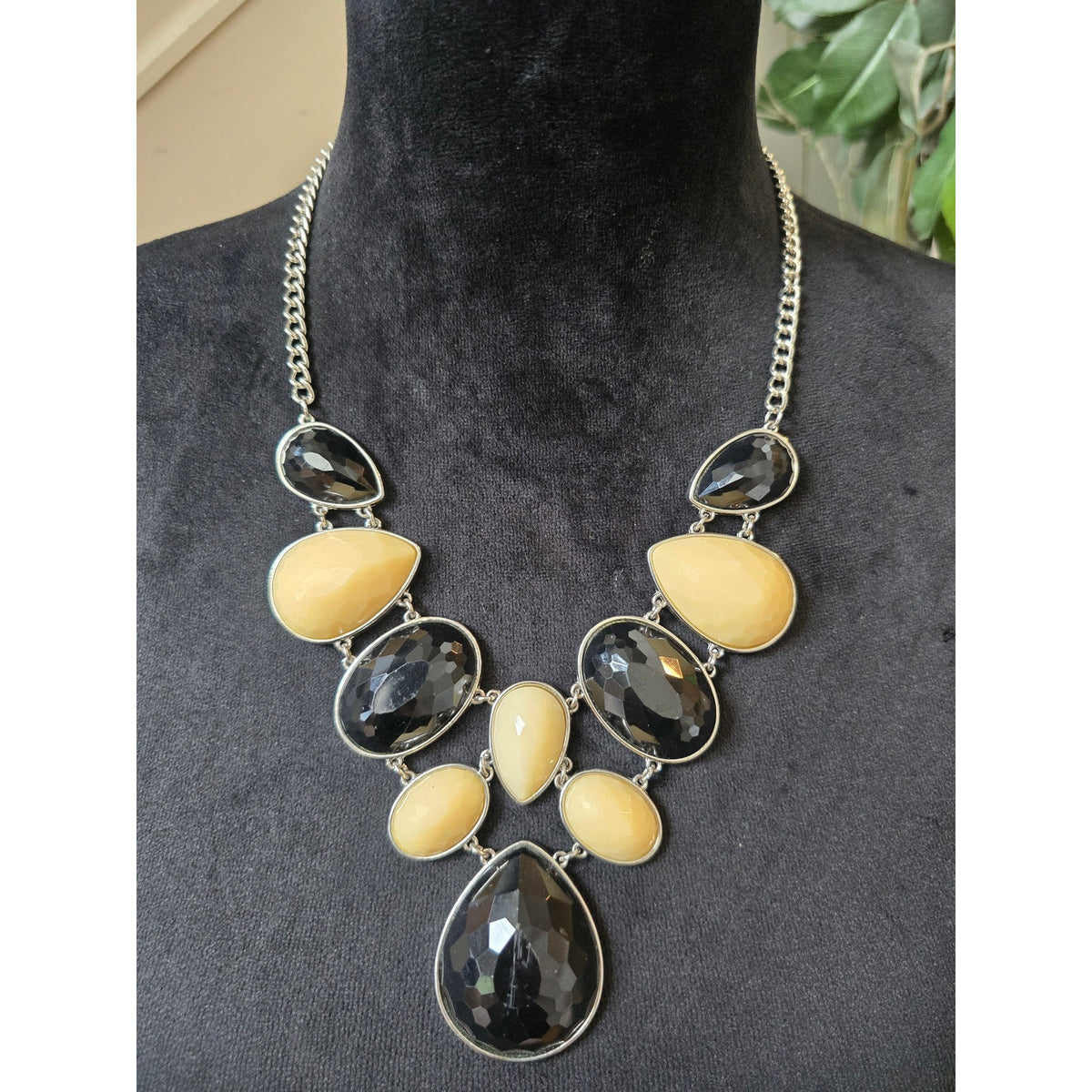 Yellow Black Teardrop Statement Necklace