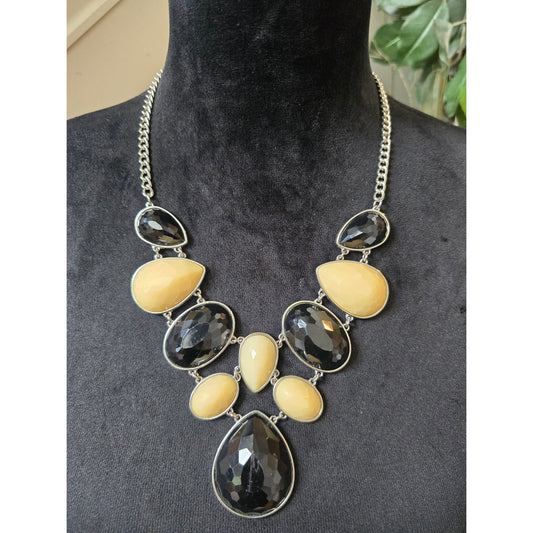 Yellow Black Teardrop Statement Necklace
