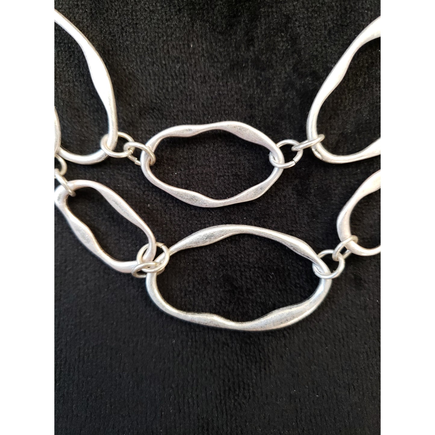 Silver Tone Hammered Link Statement Necklace Layered Geometric Chain Choker