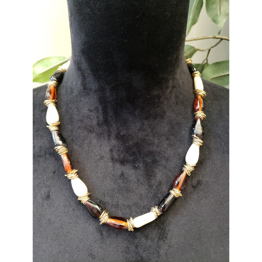 Women Southern Gold Tone Multi Teardrop Shape Glass Beaded Ring Spacers Necklace