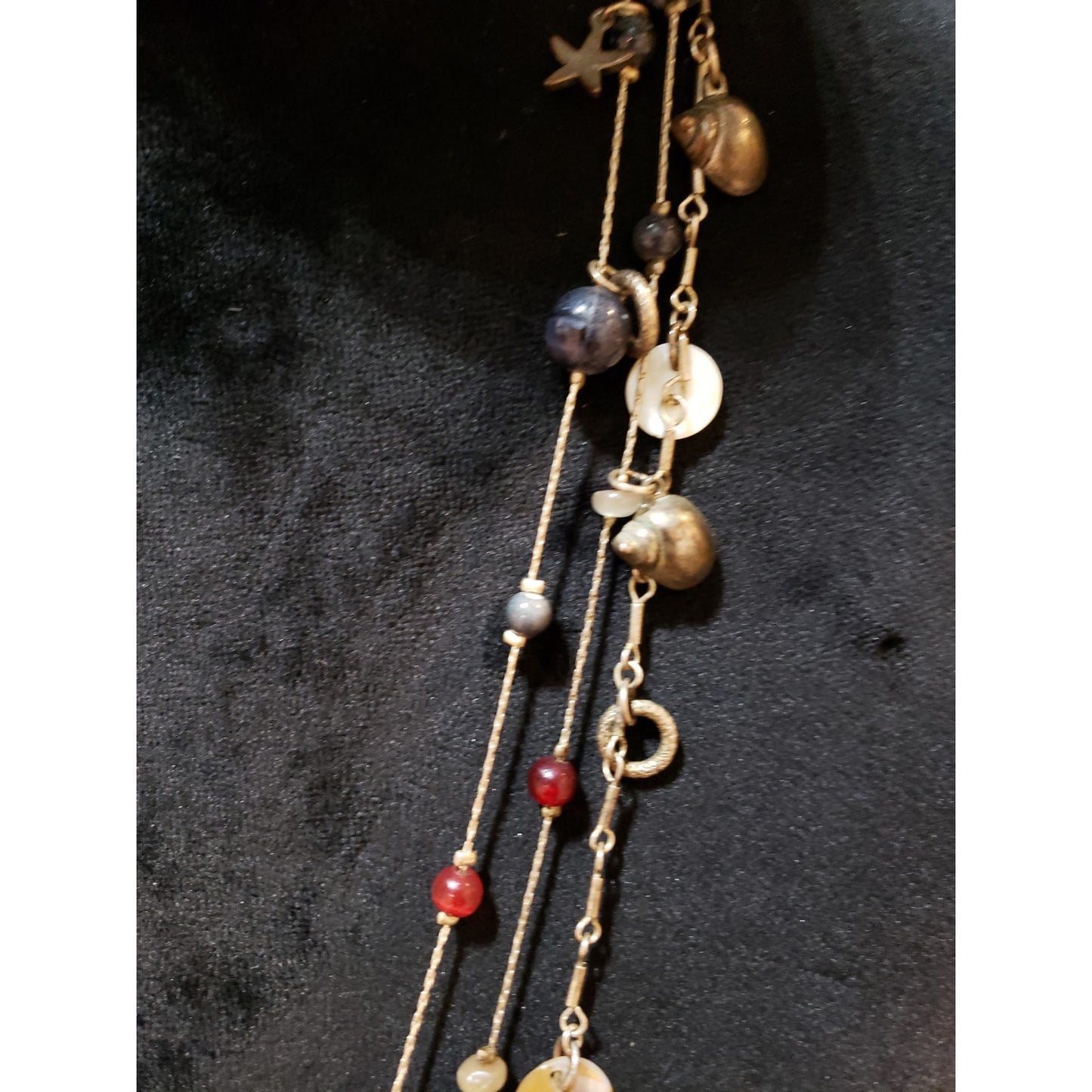Women Fashion Gold Tone 3 Strand Multi Beads Sea Life Charm Necklace w/ Earrings