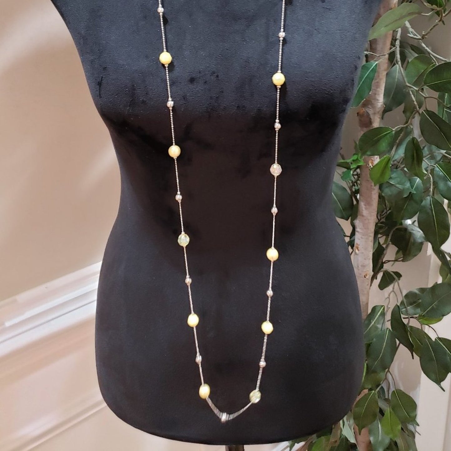 Womens Fashion Silver Bead Rhinestone Long Chain Adjustable Statement Necklace