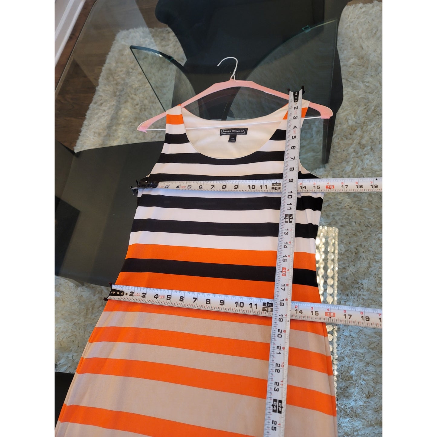 Jessica Howard Maxi Dress Women’s Small Black Orange White Striped Sleeveless