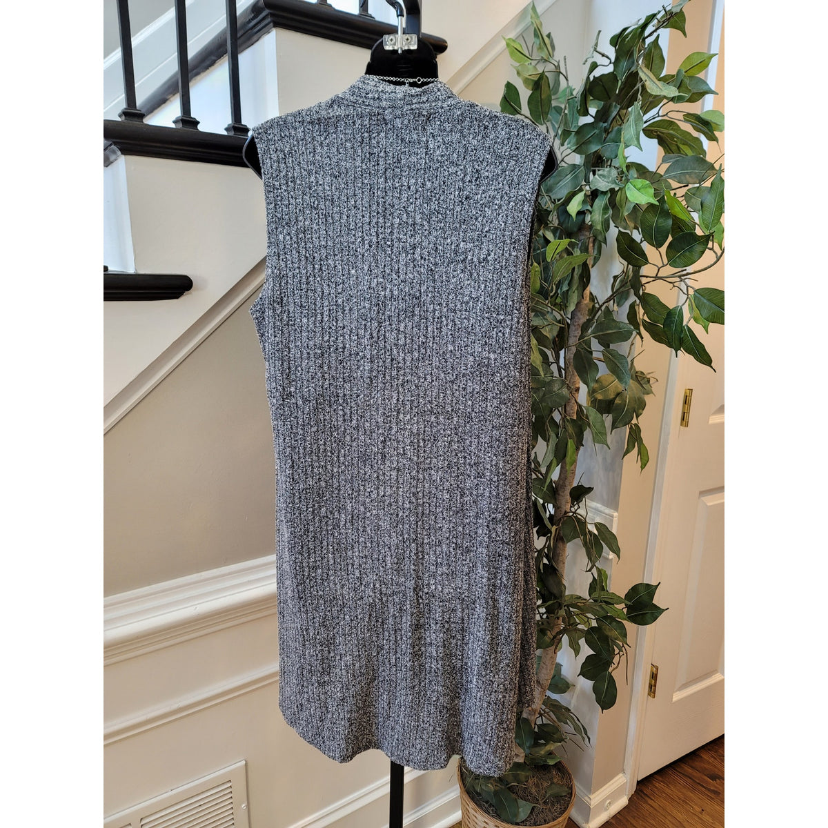 Belah & Codey Long Duster Vest Women's Size XL Gray Marled Ribbed Sleeveless