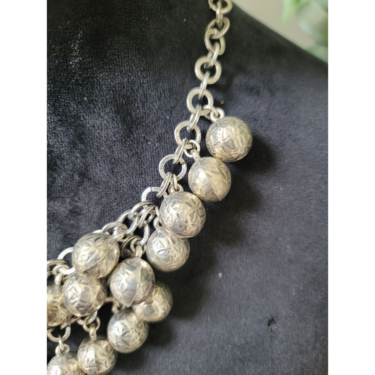 Women's Antique Silver Oxidized Ball Necklace With Lobster Clasp Chain Jewelry
