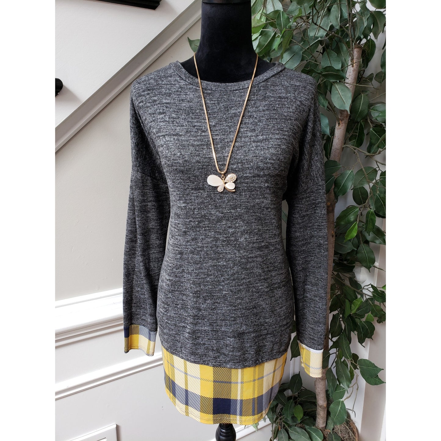 Egy Twofer Sweater Women's Medium Gray Trim Tatran Drop Shoulder Pullover