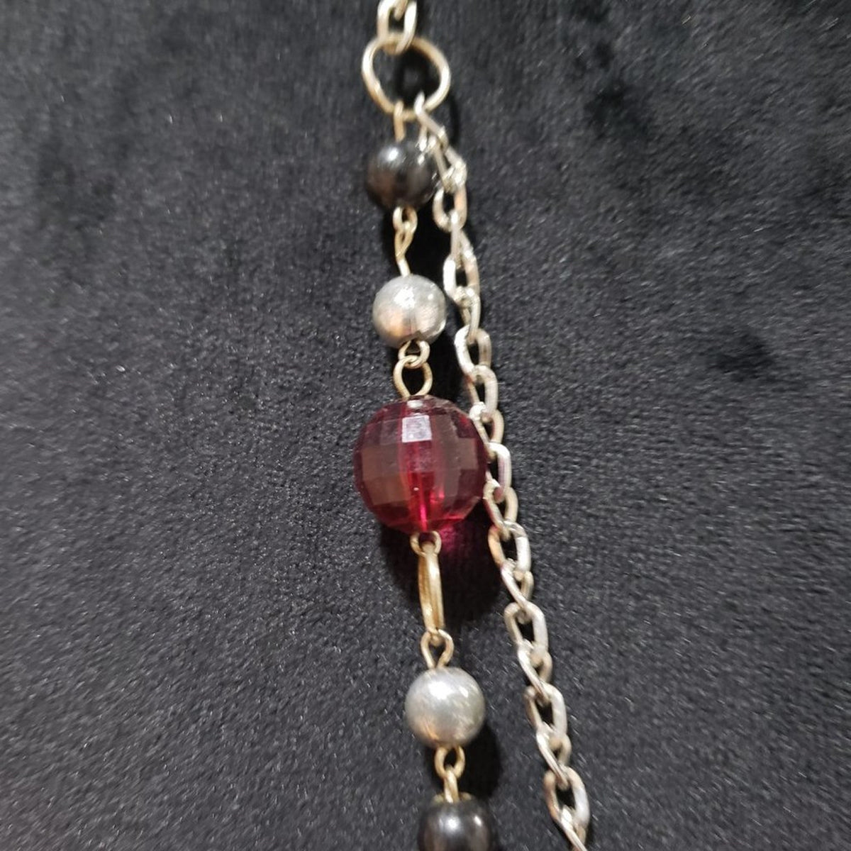Womens Fashion Red Transparent Silver Bead Layered Garnet Chain Necklace Jewelry
