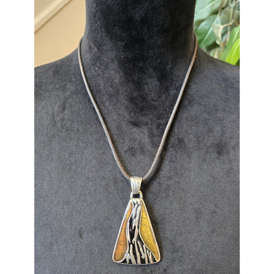 Chico's Women Abstract Triangle Pendant Necklace Mixed Metal Artisan Jewelry