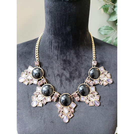 Women's Statement Necklace Black Purple Gem Cluster Lobster Clasp Jewelry