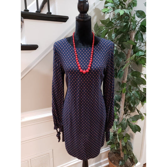 H&M Women's Blue 100% Viscose Round Neck Long Sleeve Knee Length Dress Size 10