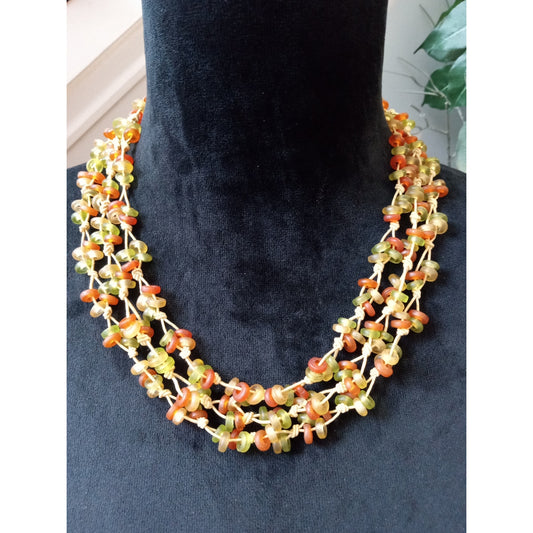 Multicolor Seed Bead Multi Strand Necklace Boho Handmade Statement Necklace