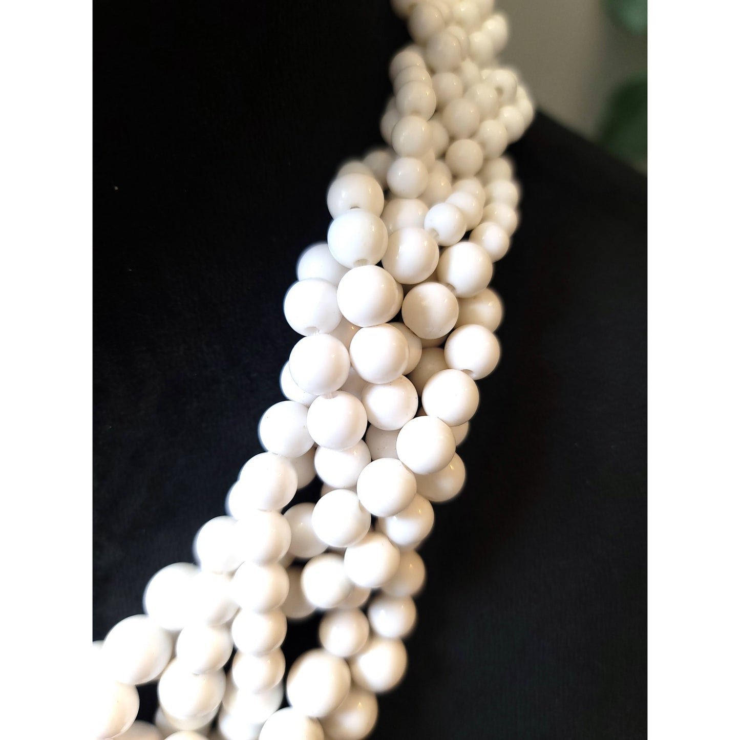 Women's White Multi Strand Beaded Statement Necklace Gold Lobster Clasp Chic