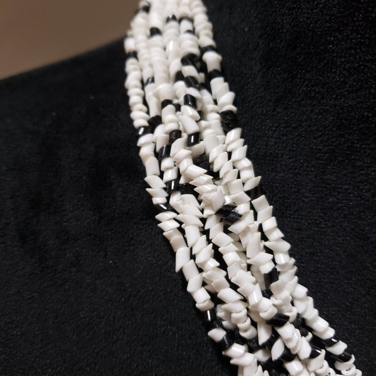 Womens Fashion Multistrand Black White Beaded Collar Necklace with Lobster Clasp
