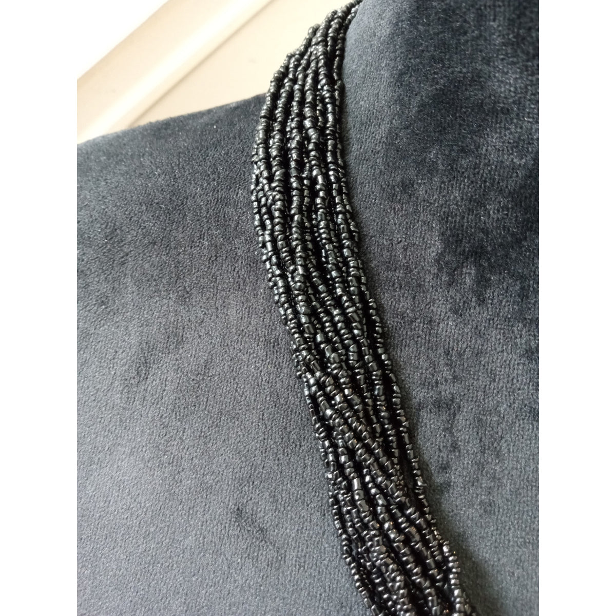 Black Multi Strand Seed Bead Necklace Twisted Tassel Statement Bib Collar