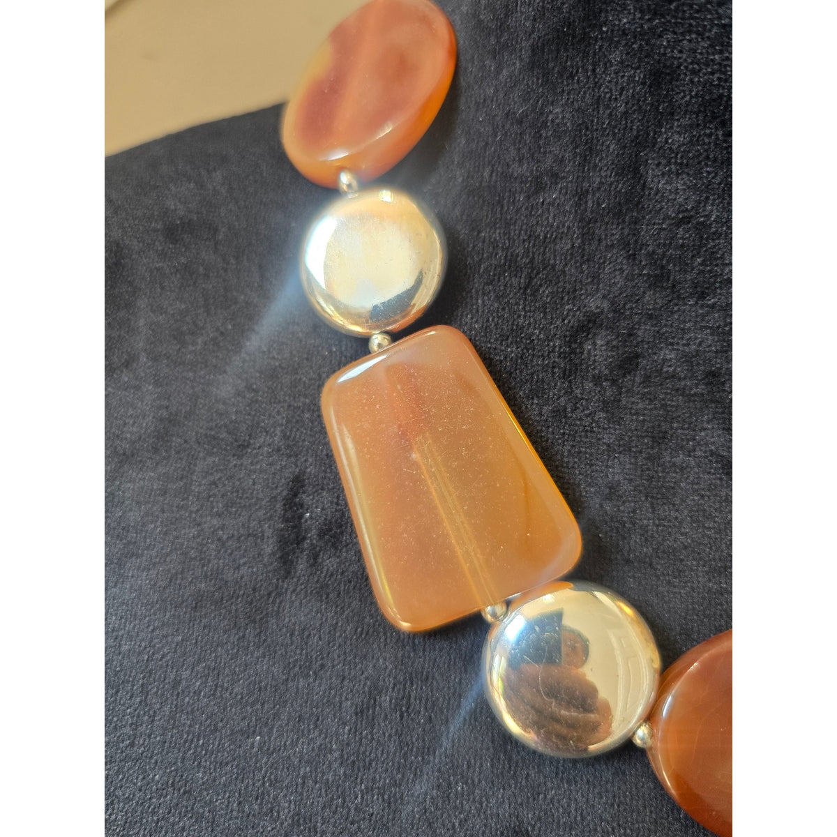 Chunky Orange Gold Tone Geometric Beaded Statement Necklace