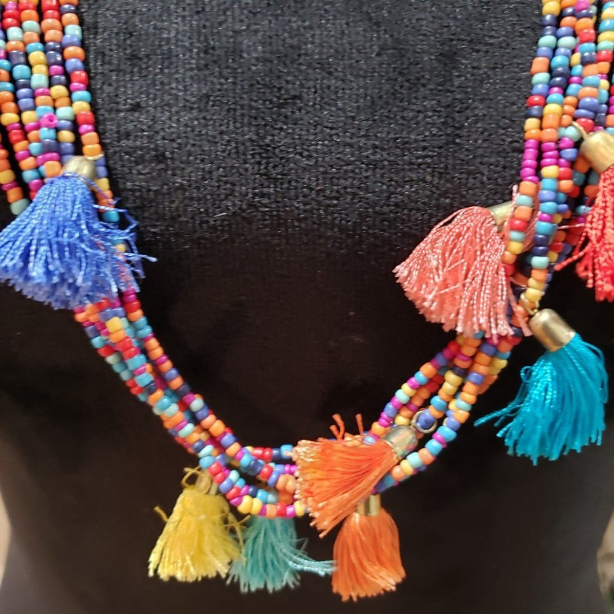 Womens Fashion Multicolor Woven Seed Bead 6 Strand Pendant Tassel Long Necklace