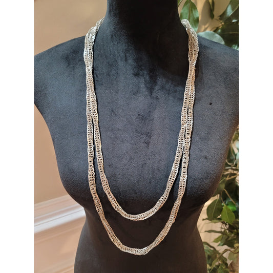 Women's Elegant Long Layered Silver Plated Textured Chain Necklaces Jewelry