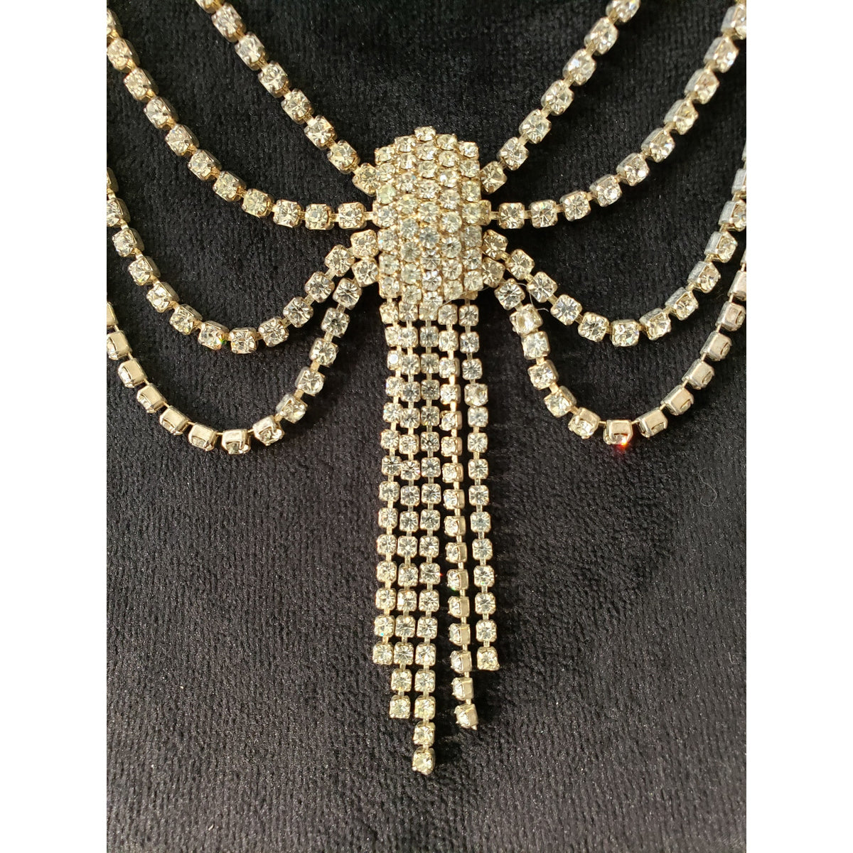 Women's Gold & White Multi Chain Tassel Top Of A Simple Mock Neck Necklace
