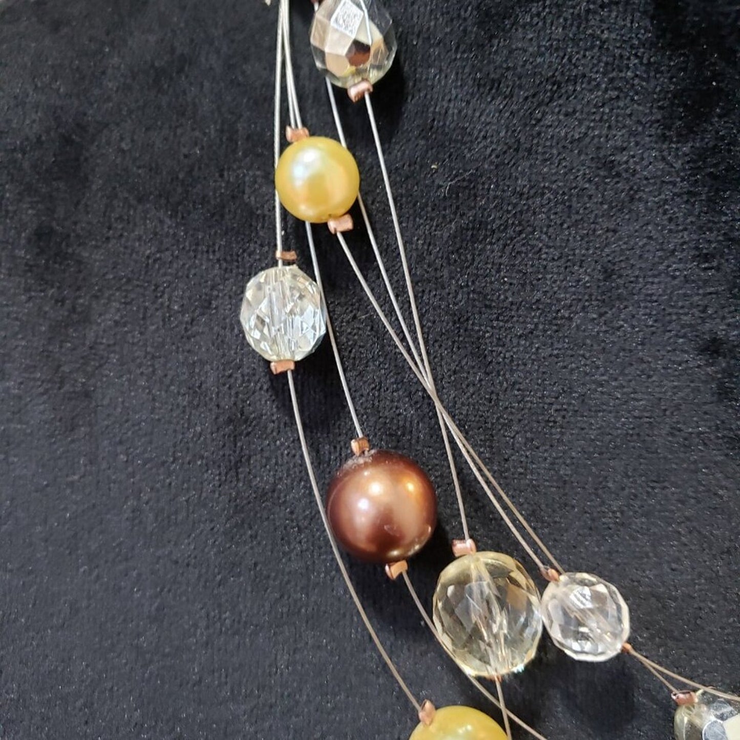 Women's Multi Strands Floating Faux Pearls Crystals & Balls Necklace Jewelry